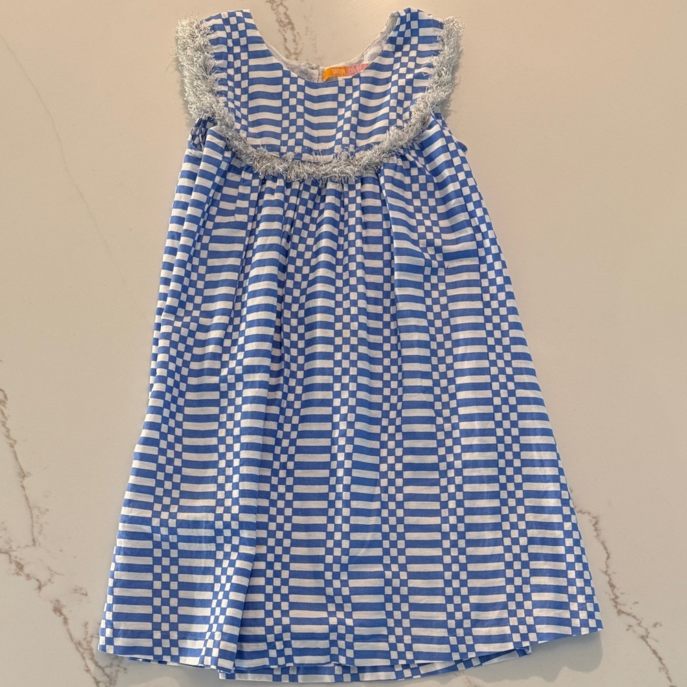 Blue and White Checkered Kids Casual Dress